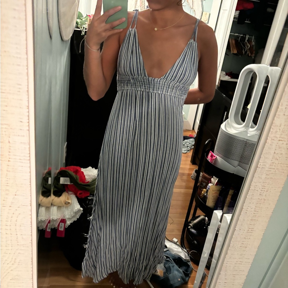 Blue and white stripped maxi dress.